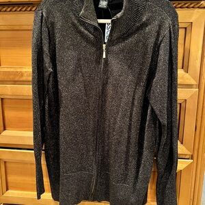 Questions Black Gold Sparkle Zippered Women's Cardigan Sz 2x